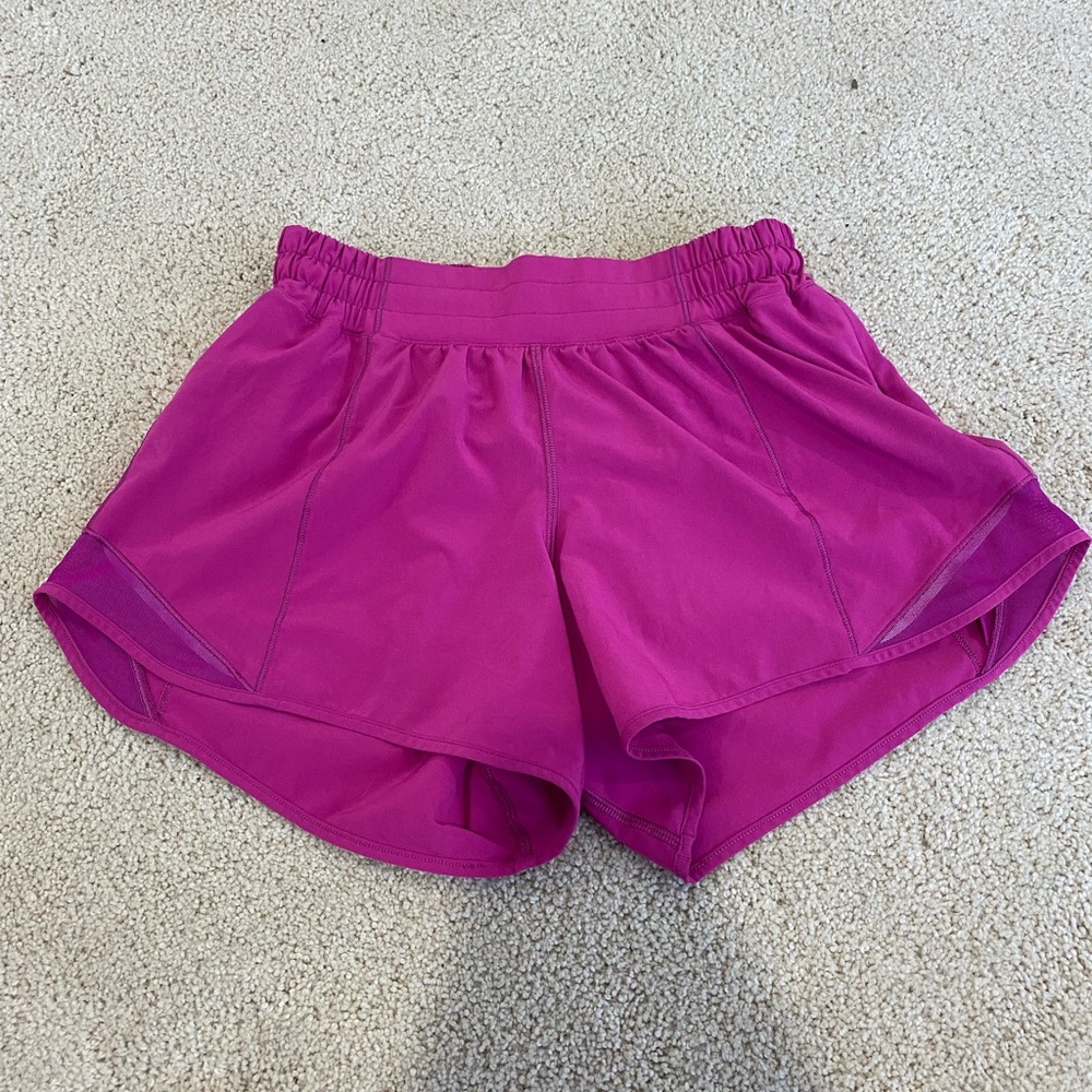 Raspberry colored lululemon hotty hots! The liner has been cut out! hardly worn!